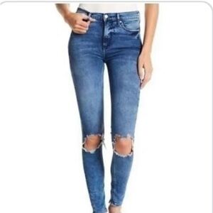 Free People Blue Ripped Knee Skinny Jeans